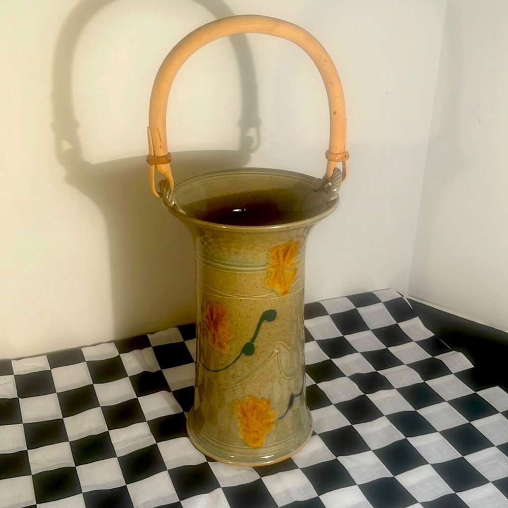 Handcrafted stoneware vintage art vase. Created by Moore and Sargent potters.